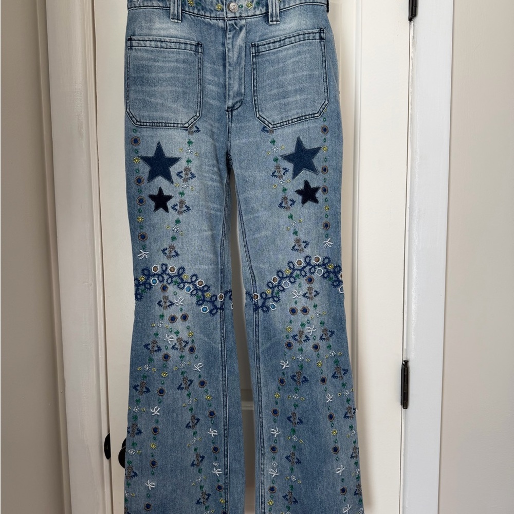 We The Free Delphine Embroidery Flare Jeans